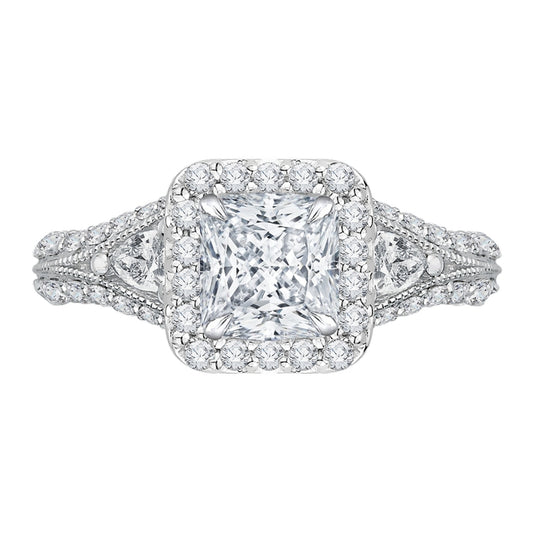Shah Luxury 14K White Gold Princess Diamond Halo Engagement Ring with Split Shank (Semi-Mount)