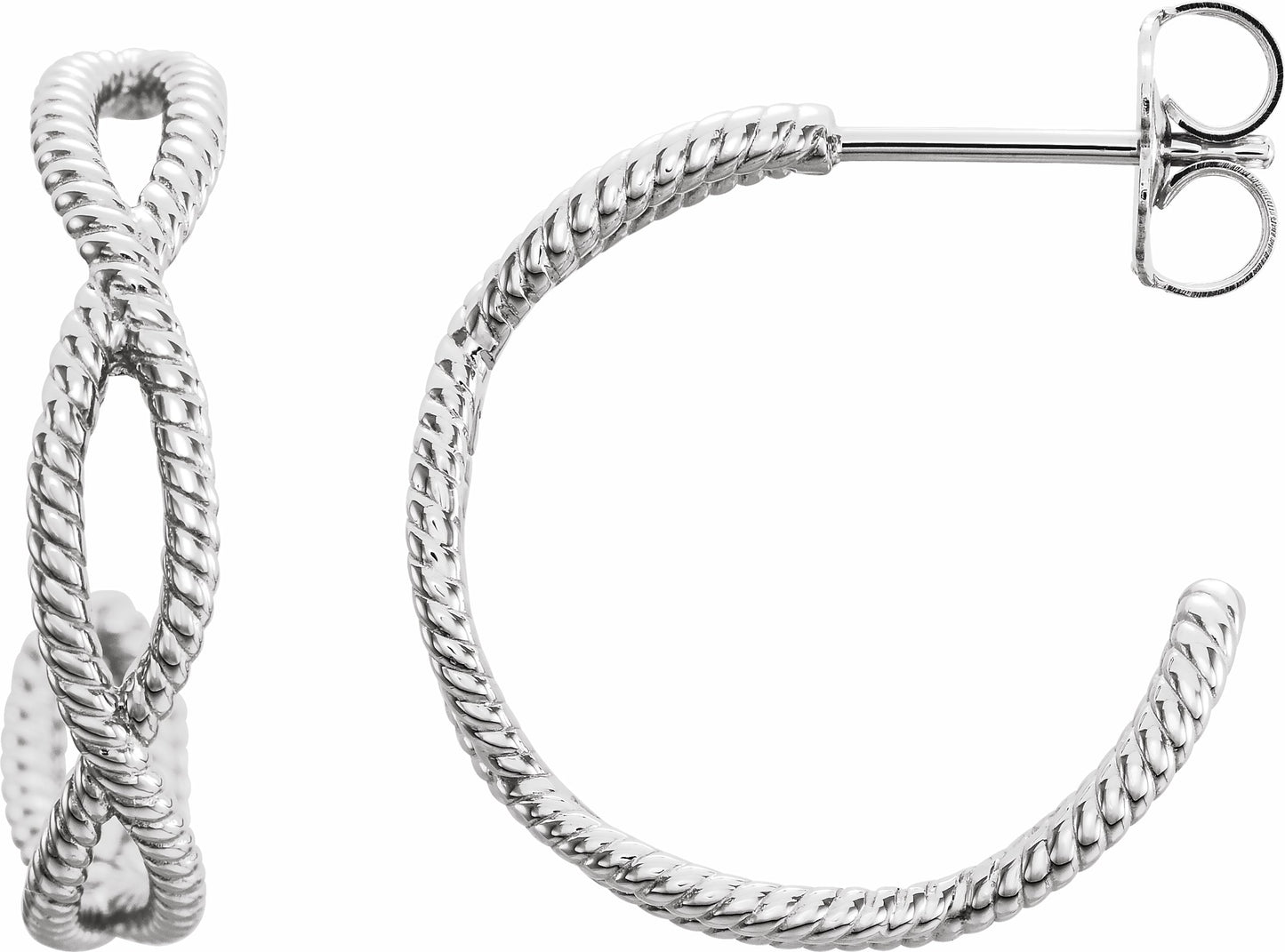 14K White 17x3.6 mm Rope Hoop Earrings