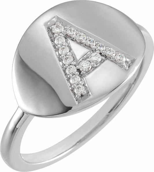 14K White Initial A 1/10 CTW Diamond Ring