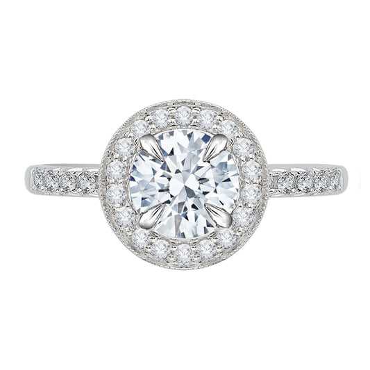 Shah Luxury 14K White Gold Round Diamond Halo Engagement Ring with Euro Shank (Semi-Mount)
