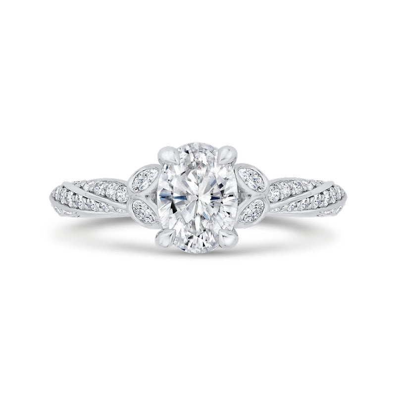 Shah Luxury 14K White Gold Oval Cut Diamond Split Shank Engagement Ring (Semi-Mount)