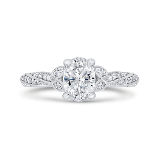 Shah Luxury 14K White Gold Oval Cut Diamond Split Shank Engagement Ring (Semi-Mount)
