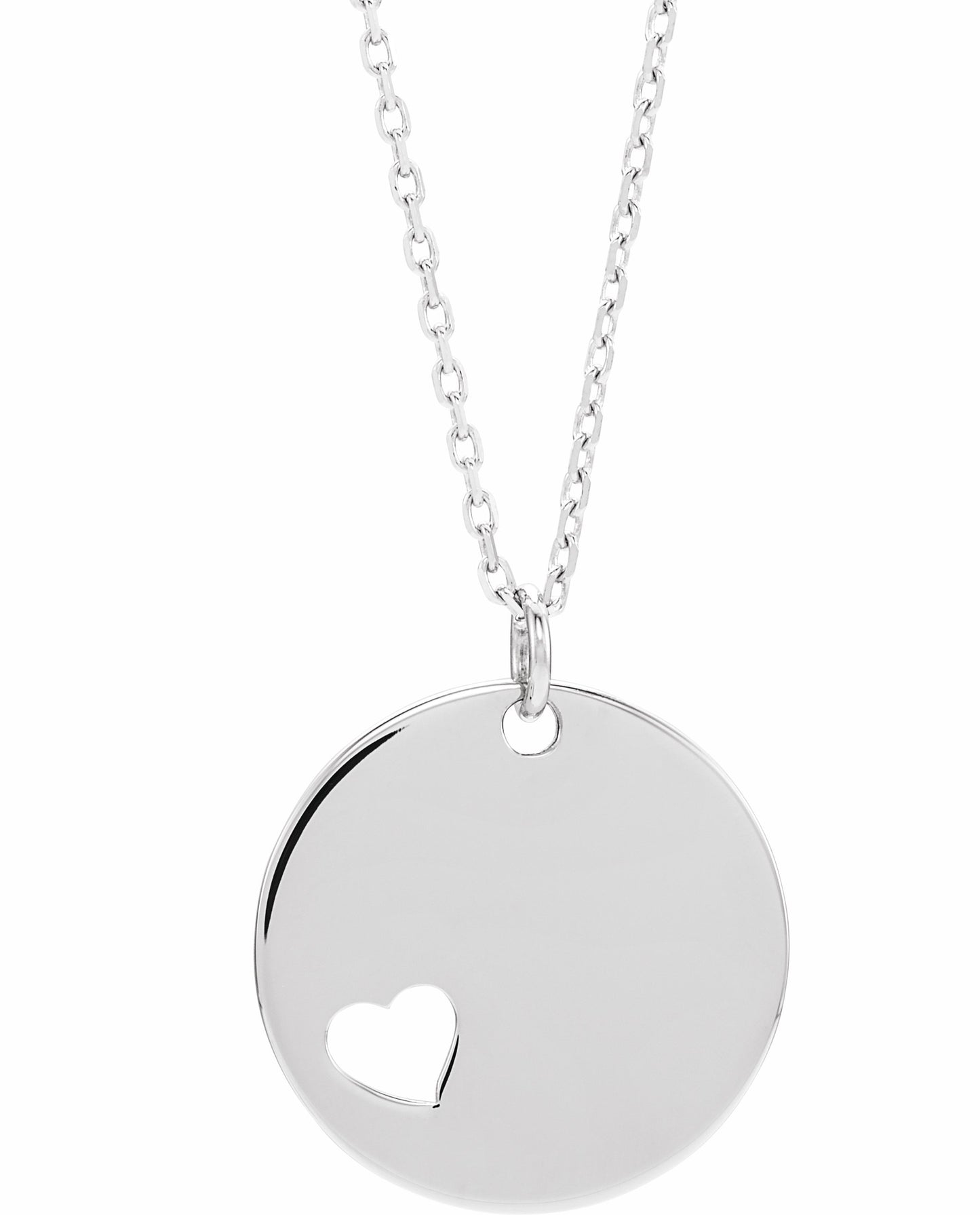 14K White Pierced Heart Disc 16-18 Necklace