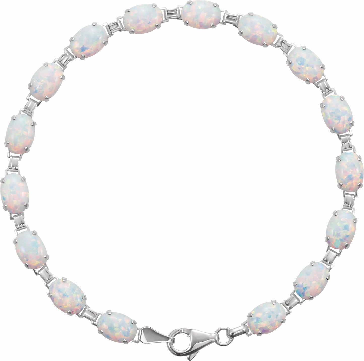 14K White Lab-Grown Opal Line 7 Bracelet