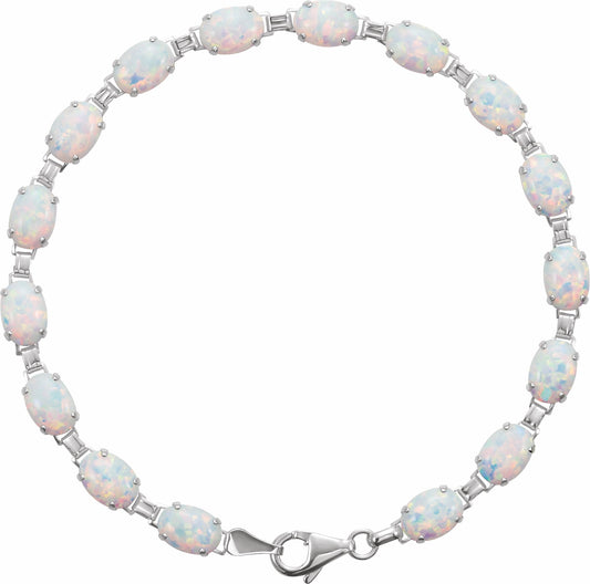 14K White Lab-Grown Opal Line 7 Bracelet