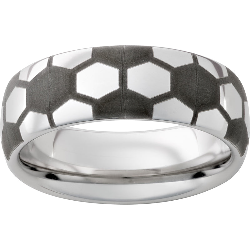 Serinium Domed Band with Soccer Ball Laser Engraving