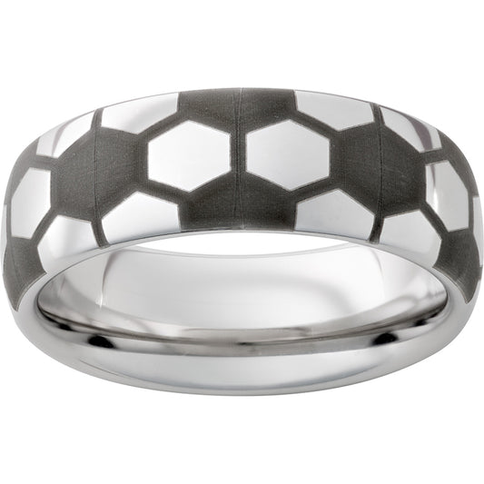 Serinium Domed Band with Soccer Ball Laser Engraving