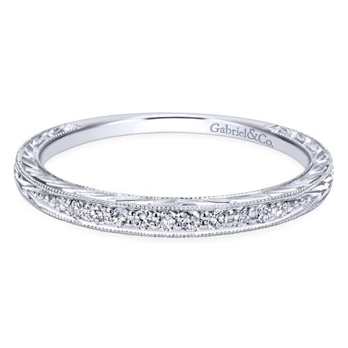 Gabriel & Co. 14k White Gold Victorian Diamond Wedding Band