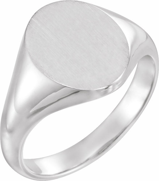 14K White 12x10 mm Oval Signet Ring