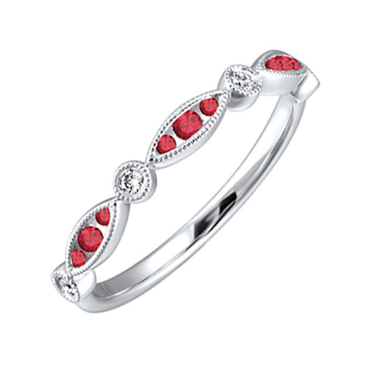Gems One 14Kt White Gold Diamond (1/20Ctw) & Ruby (1/5 Ctw) Ring