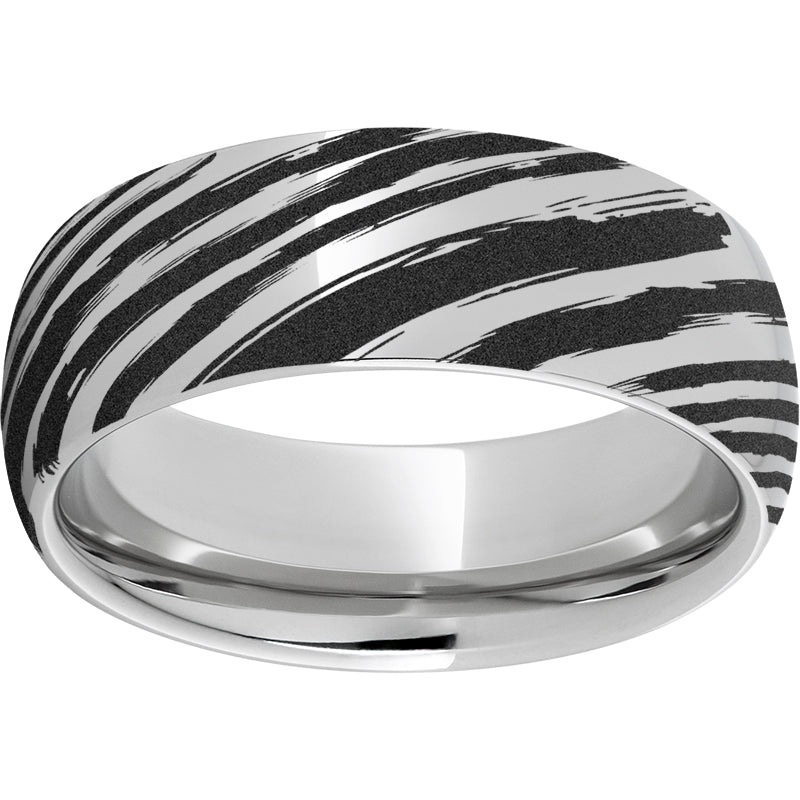 Serinium Domed Band with Driftwood Laser Engraving