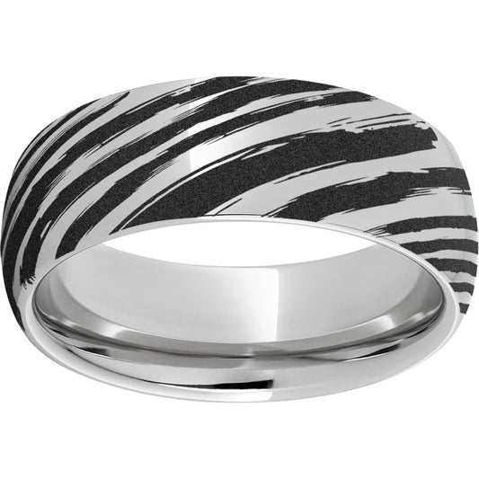 Serinium Domed Band with Driftwood Laser Engraving