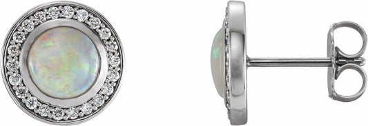 14K White 6 mm Opal & 1/5 CTW Diamond Halo-Style Earrings