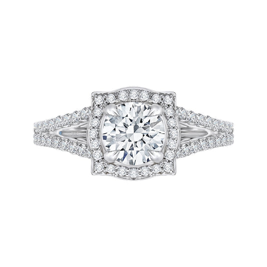 Shah Luxury 14K White Gold Round Halo Diamond Engagement Ring with Split Shank (Semi-Mount)