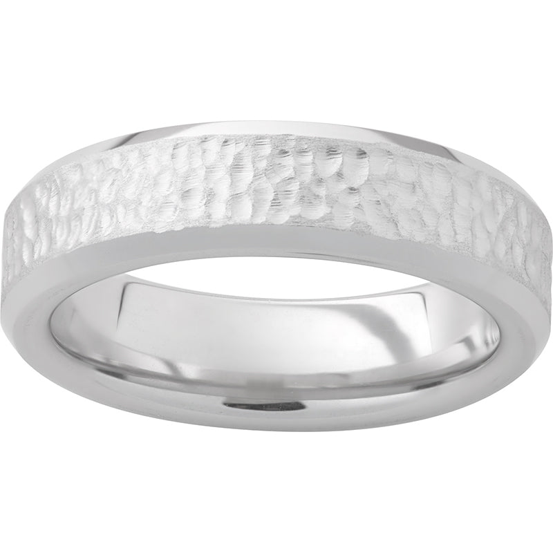 Serinium Beveled Edge Band with Hammered Hand Finish