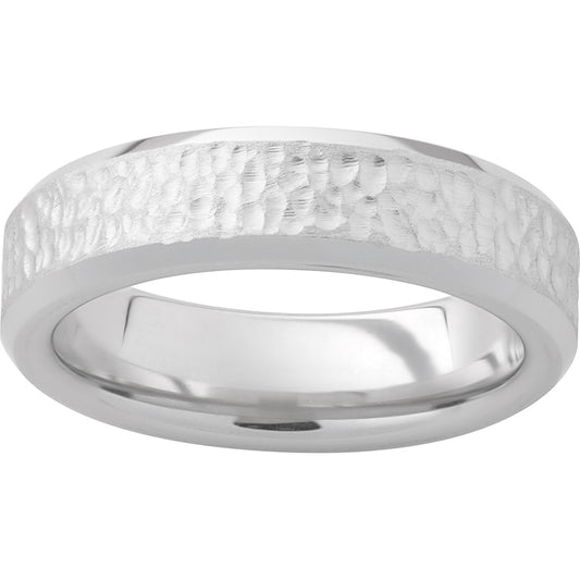 Serinium Beveled Edge Band with Hammered Hand Finish