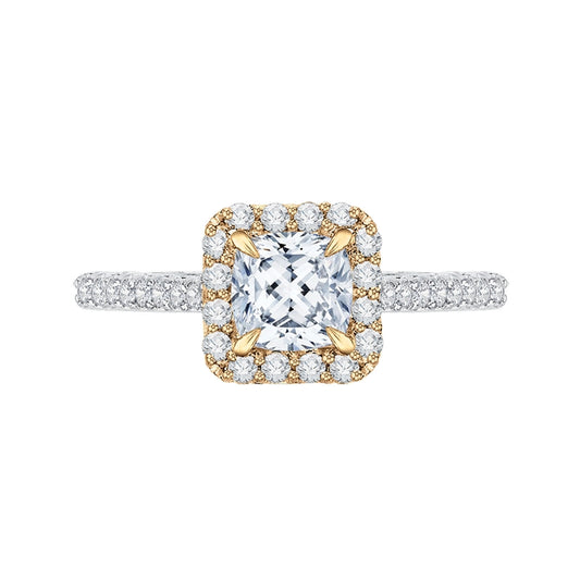 Shah Luxury 14K Two-Tone Gold Cushion Diamond Halo Engagement Ring (Semi-Mount)