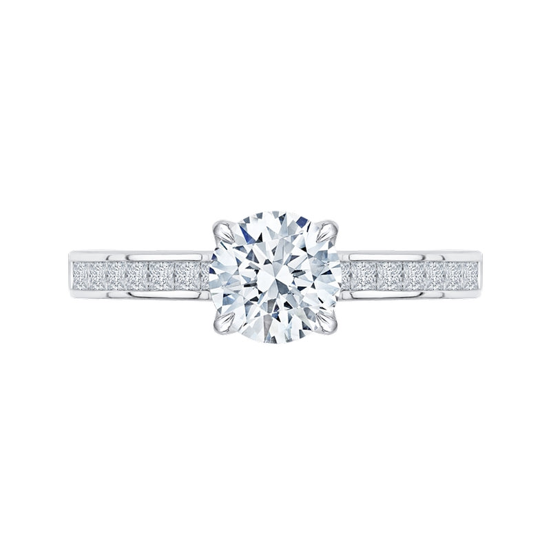 Shah Luxury 14K White Gold Cut Round Diamond Cathedral Style Engagement Ring (Semi-Mount)