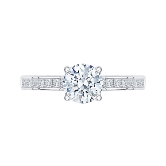 Shah Luxury 14K White Gold Cut Round Diamond Cathedral Style Engagement Ring (Semi-Mount)