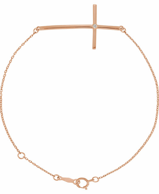 14K Rose Diamond Sideways Cross Bracelet