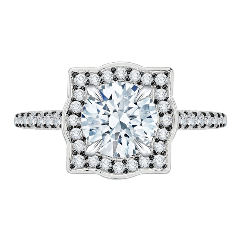 Shah Luxury 14K White Gold with Black Rhodium Tips Round Diamond Halo Vintage Engagement Ring (Semi-Mount)