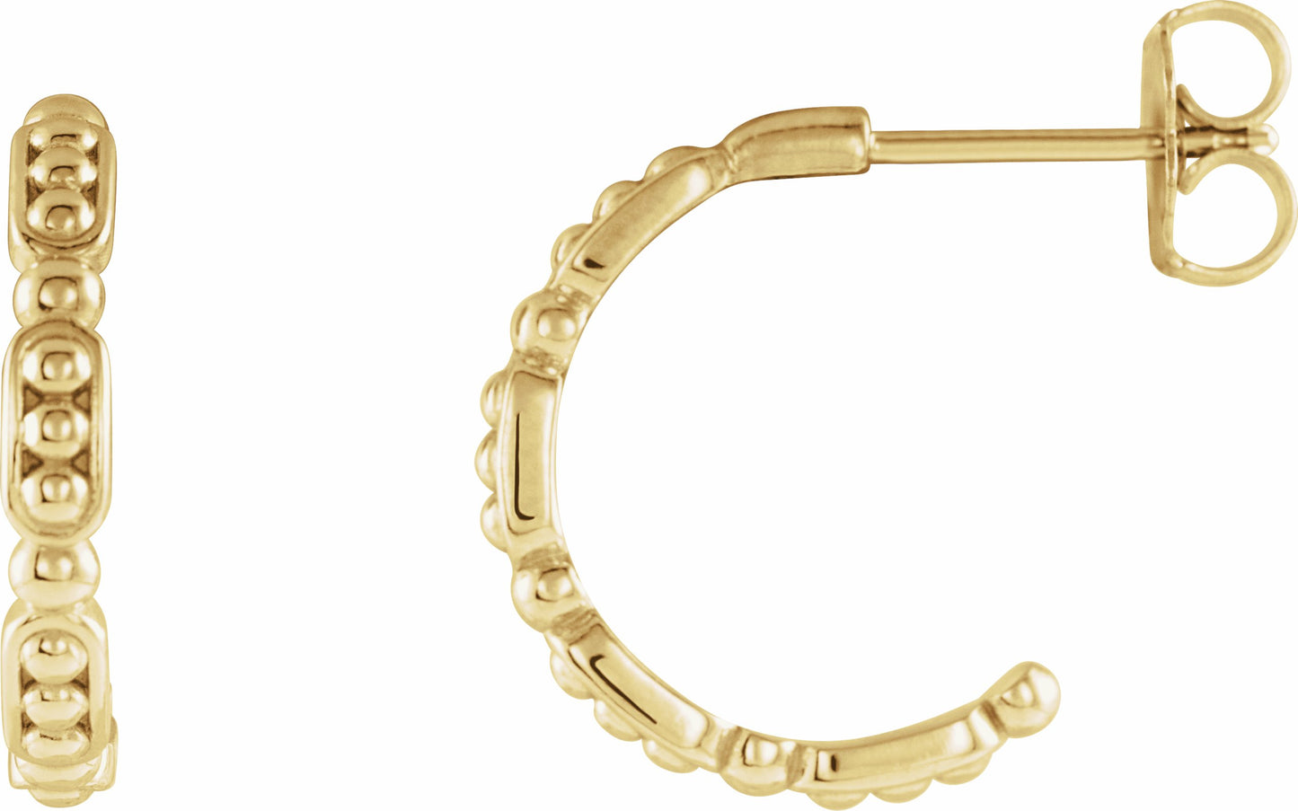 14K Yellow Beaded Hoop Earrings