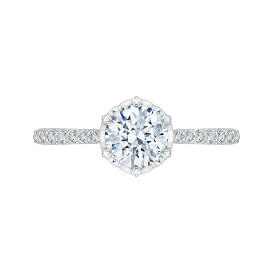 Shah Luxury 14K White Gold Round Diamond Cathedral Style Engagement Ring (Semi-Mount)