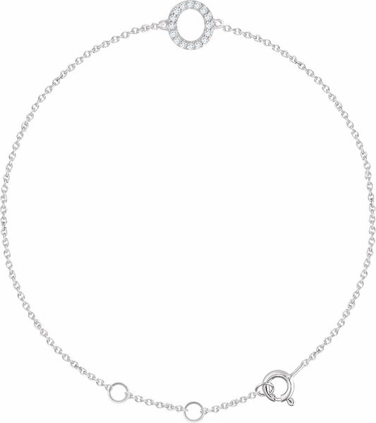 14K White .06 CTW Diamond Initial O 6-7 Bracelet