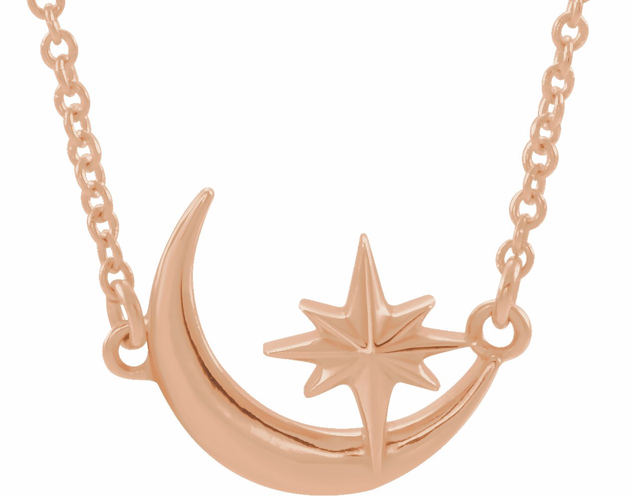 14K Rose Crescent Moon & Star 16-18 Necklace