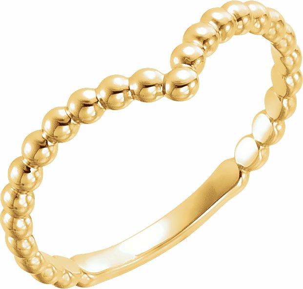 14K Yellow Beaded V Ring