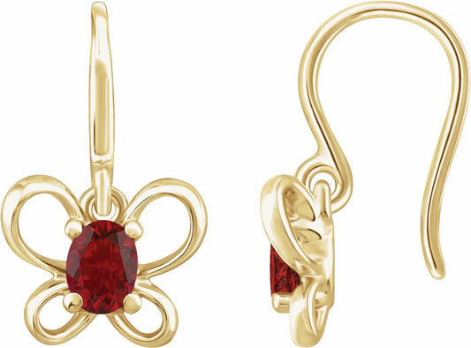 14K Yellow 4x3 mm Oval January Youth Butterfly Birthstone Earrings