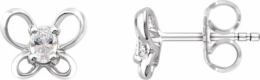 14K White 4x3 mm Oval April Youth Butterfly Birthstone Earrings
