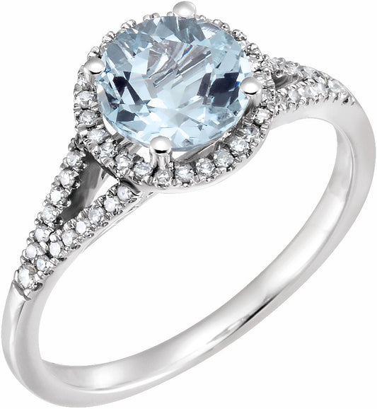 14K White Aquamarine & 1/5 CTW Diamond Ring