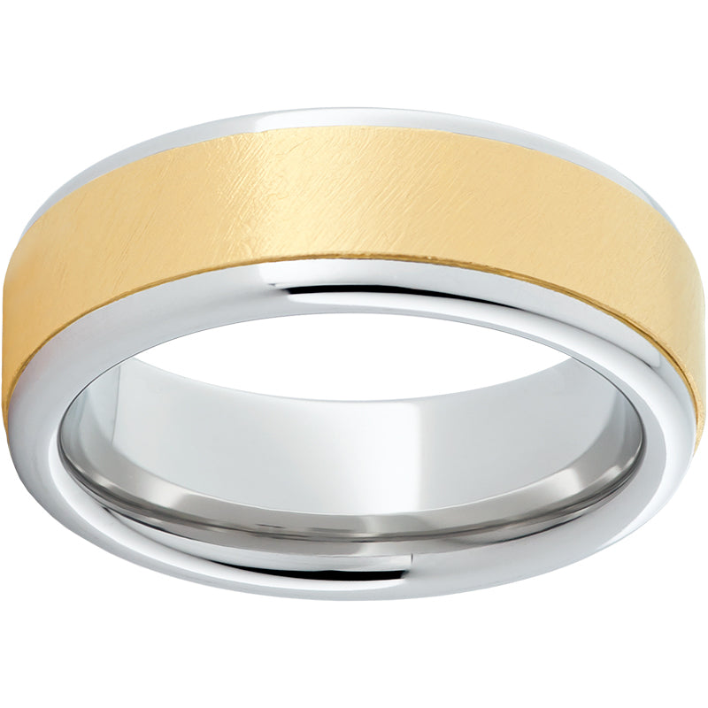 Serinium Pipe Cut Band with a 5mm 14K Gold Inlay with Florentine Finish