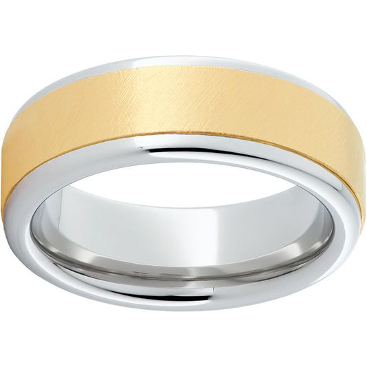Serinium Pipe Cut Band with a 5mm 14K Gold Inlay with Florentine Finish