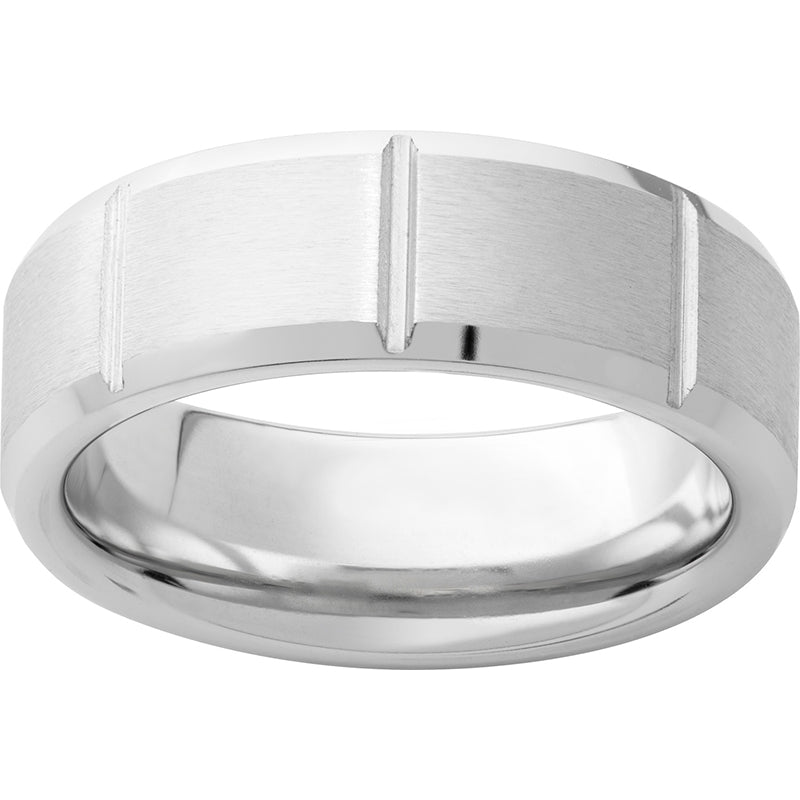 Serinium Beveled Edge Band with Milled Vertical Grooves and Satin Finish