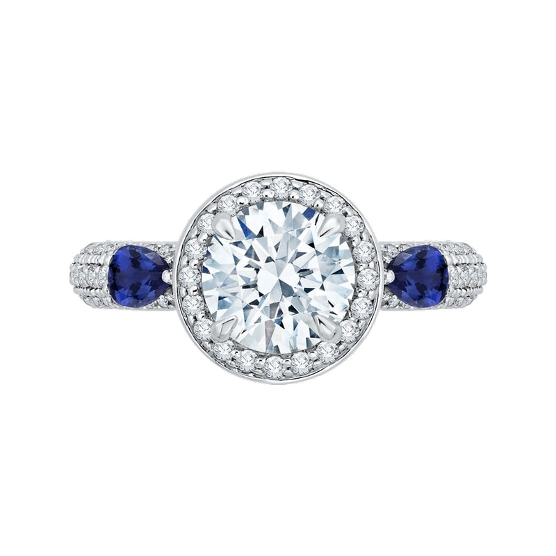 Shah Luxury 14K White Gold Round Diamond Halo Engagement Ring with Sapphire (Semi-Mount)