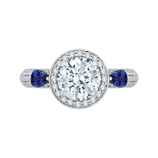 Shah Luxury 14K White Gold Round Diamond Halo Engagement Ring with Sapphire (Semi-Mount)