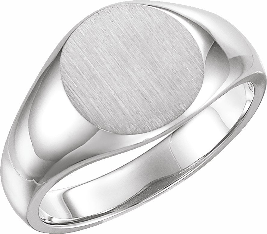 14K White 13 mm Round Signet Ring