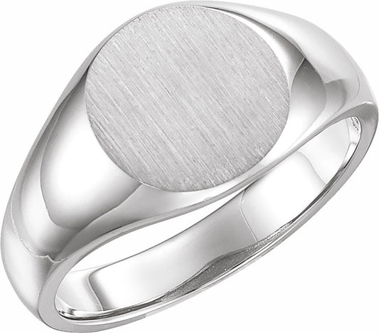 14K White 13 mm Round Signet Ring