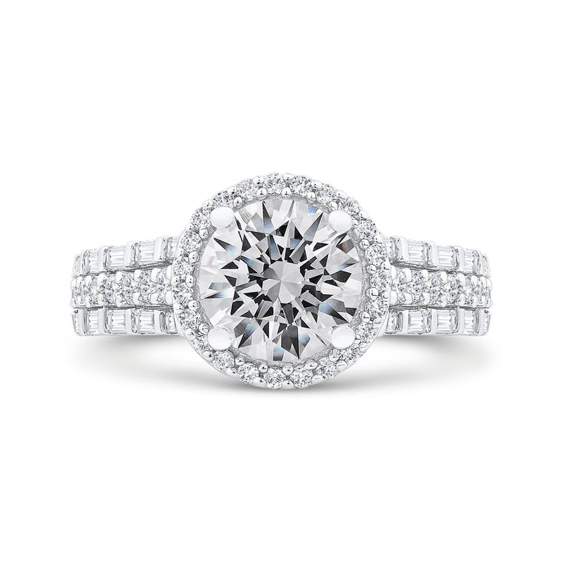 Shah Luxury 14K White Gold Round Cut Diamond Halo Engagement Ring  (With Center)