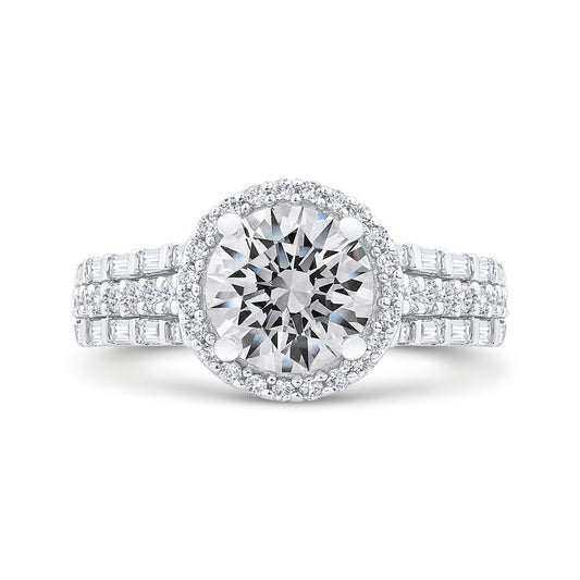 Shah Luxury 14K White Gold Round Cut Diamond Halo Engagement Ring  (With Center)