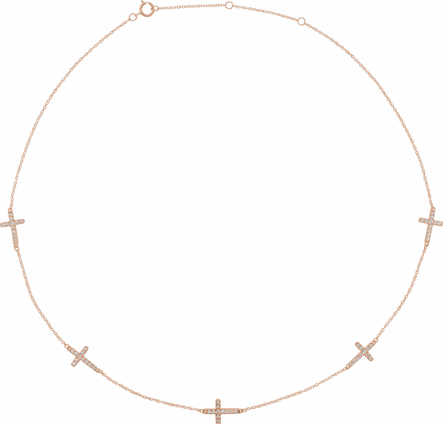 14K Rose 1/8 CTW Diamond 5-Station Cross Adjustable 16-18u201d Necklace