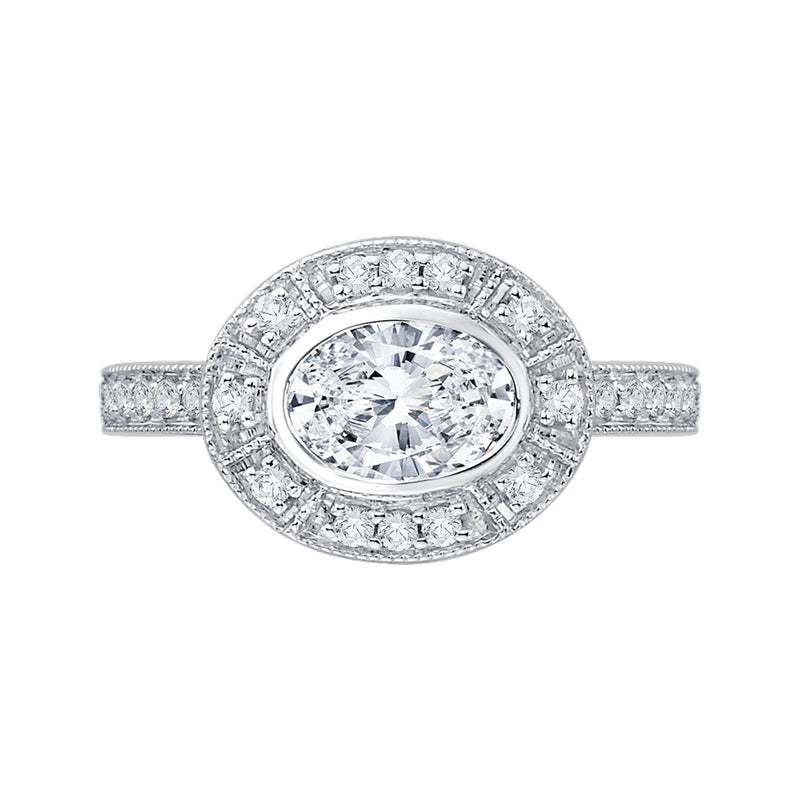 Shah Luxury 14K White Gold Oval Diamond Halo Engagement Ring (Semi-Mount)