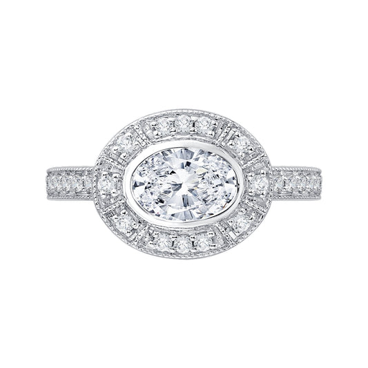 Shah Luxury 14K White Gold Oval Diamond Halo Engagement Ring (Semi-Mount)