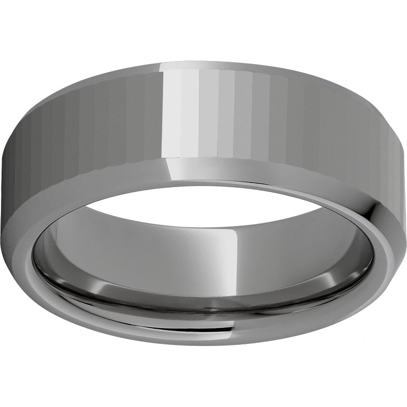 Rugged Tungsten  8mm Faceted Top Beveled Edge Polished Band