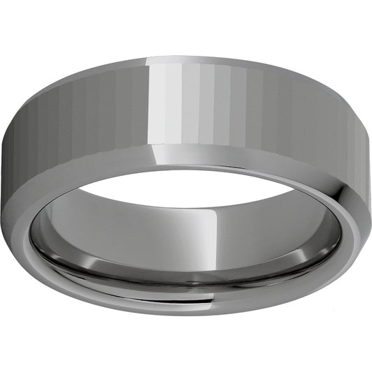 Rugged Tungsten  8mm Faceted Top Beveled Edge Polished Band