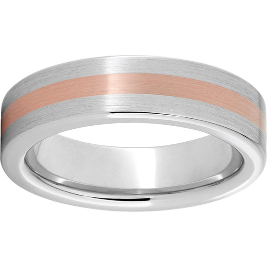 Serinium Pipe Cut Band with a 2mm 14K Rose Gold Inlay and Satin Finish