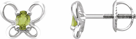 14K White 4x3 mm Oval August Youth Butterfly Birthstone Earrings