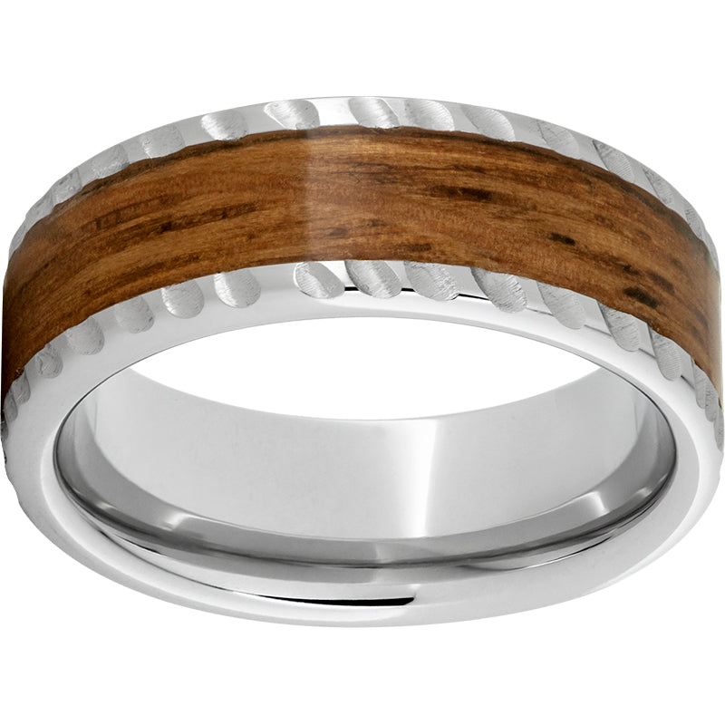 Serinium Pipe Cut Band with Rye Whiskey Barrel Aged Inlay and Notched Finish
